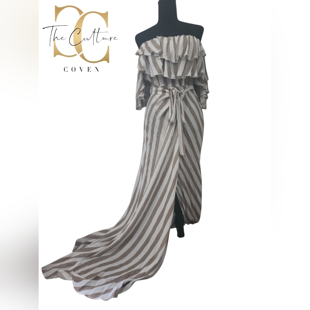 Vici Strapless Brown and White Maxi Dress
